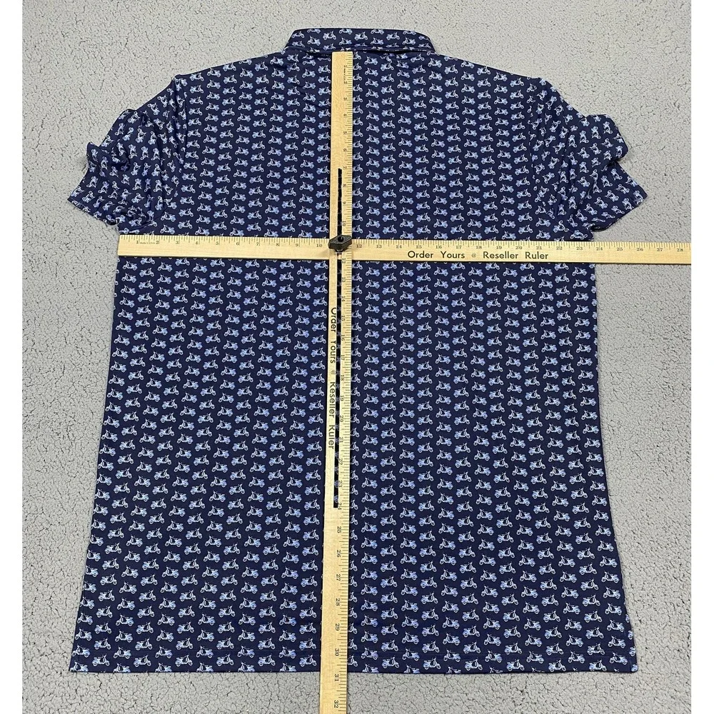 Ralph Lauren RLX Borgata‎ Scooter Print Polo Shirt Mens Large Blue Golf Stretch
